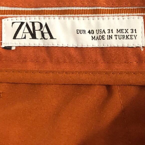 Zara Men Burnt Orange Flat Front Cotton Chino Trouser Pants Sz 31W - Picture 7 of 8
